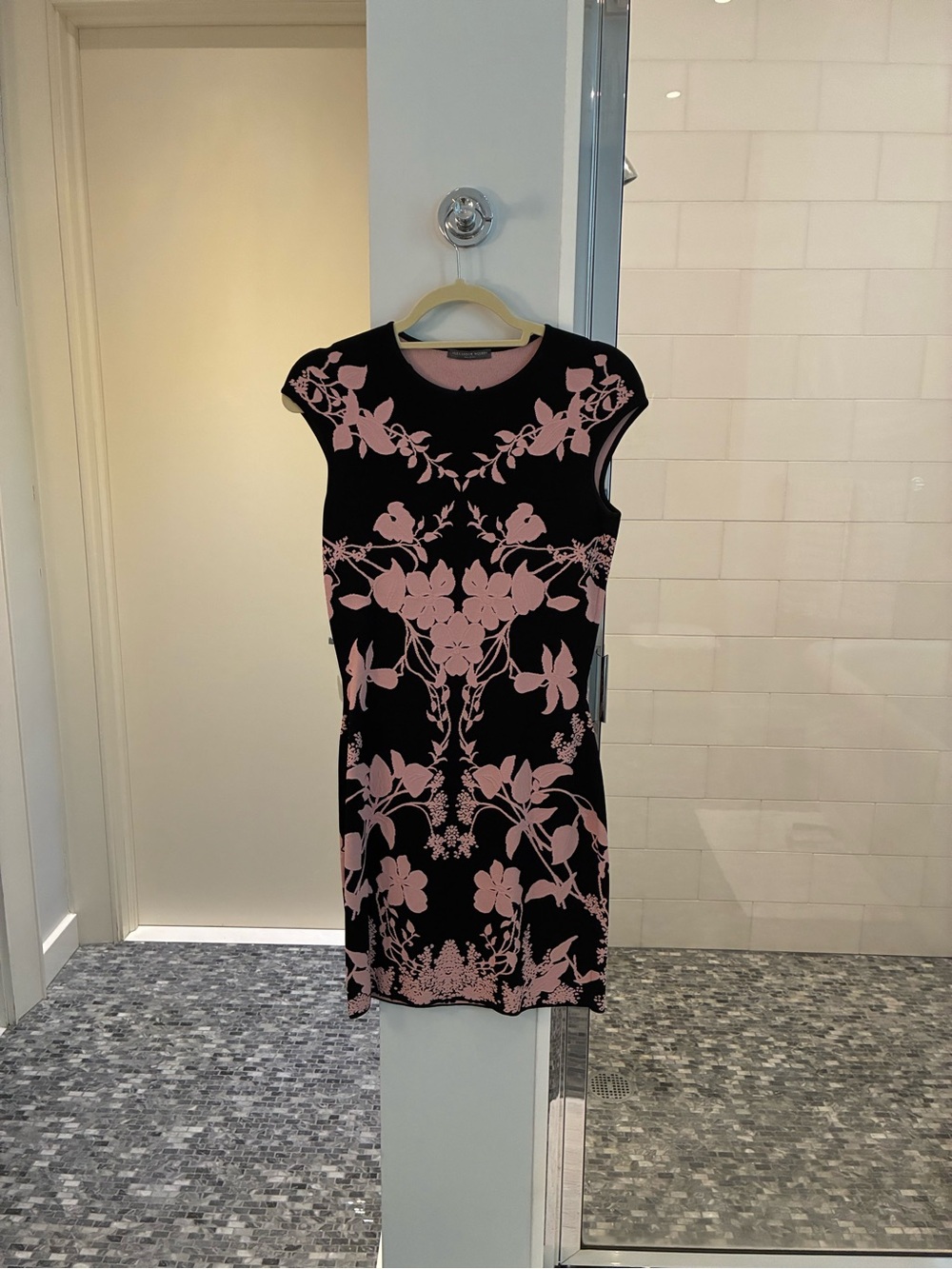 Alexander McQueen Sleeveless Black Dress with Pink Floral Print